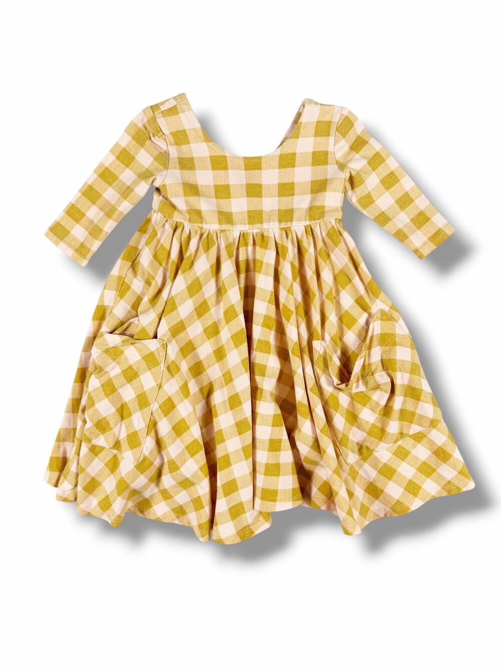Remie Girl Gingham Pocket Twirl Dress Pink Gold Size 4